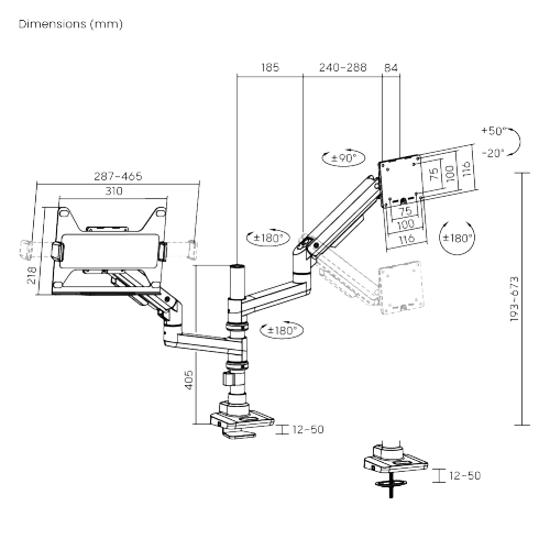Fabulous Pole-Mounted Gas Spring Monitor Arm With Laptop Tray LDT69-C024P-ML Supports monitors up to 49’’ or weights ups to 20kg (44lbs) from china(chinese)