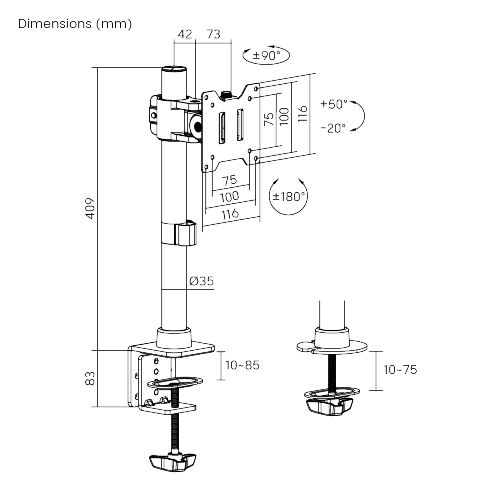 Heavy-Duty Articulating Single Monitor Arm LDT91-C01 Boasting an impressive 20kg (44lbs) load capacity. from china(chinese)