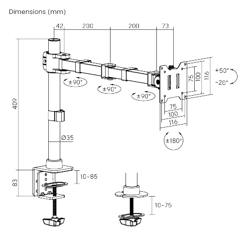 Heavy-Duty Articulating Single Monitor Arm LDT91-C012 Boasting an impressive 20kg (44lbs) load capacity. from china(chinese)