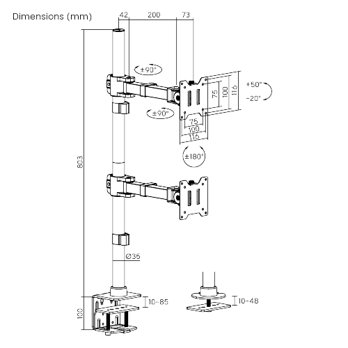 Heavy-Duty Articulating Dual Monitor Arm LDT91-C022V Stack Two 49 inch Ultrawide Screens. from china(chinese)