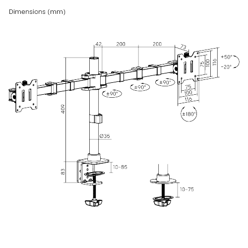 Heavy-Duty Articulating Dual Monitor Arm LDT91-C024 Boasting an impressive 20kg (44lbs) load capacity. from china(chinese)