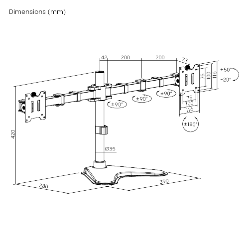 Heavy-Duty Articulating Dual Monitor Arm LDT91-T024 Boasting an impressive 20kg (44lbs) load capacity. from china(chinese)
