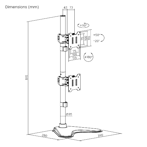 Heavy-Duty Articulating Dual Monitor Stand LDT91-T02V Stack Two 35-inch Large Screens. from china(chinese)