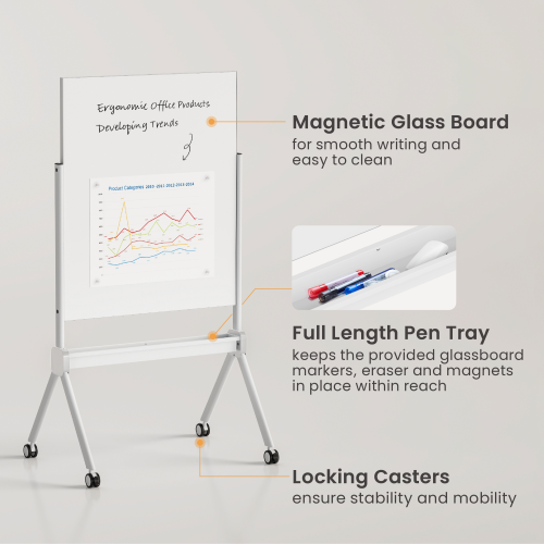 Single-Sided Mobile Magnetic Glass Whiteboard with Felt Back WB15-02 Create an Active Collaboration Work Environment from china(chinese)