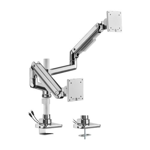 Fabulous Pole-Mounted Gas Spring Dual Monitor Arm With USB-A/USB-C Ports LDT69-C024UCP Supports monitors up to 49’’ or weights ups to 20kg (44lbs) from china(chinese)