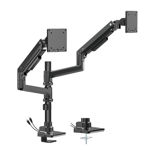 Fabulous Pole-Mounted Gas Spring Dual Monitor Arm With USB-A/USB-C Ports LDT69-C024UCP Supports monitors up to 49’’ or weights ups to 20kg (44lbs) from china(chinese)