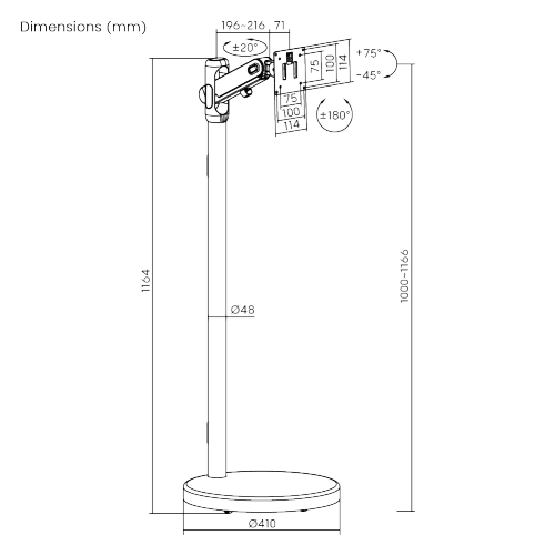 Fully-Adjustable Mobile Mechanical Spring Display Floor Stand (Max. VESA: 100x100) FS57-11TW  from china(chinese)