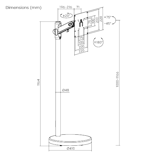 Fully-Adjustable Mobile Mechanical Spring Display Floor Stand (Max. VESA: 200x200) FS57-22TW  from china(chinese)
