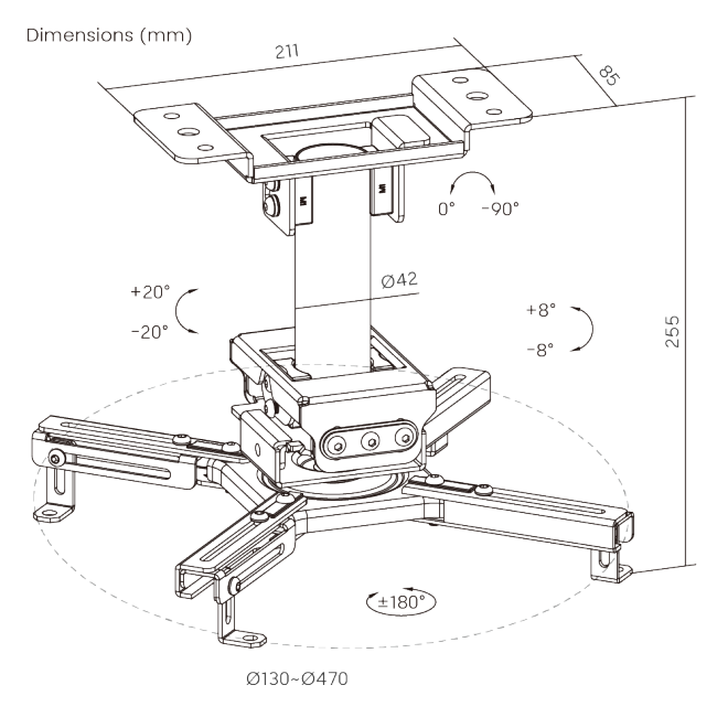 Heavy-Duty Projector Ceiling Mount (For Pitched or Flat Ceiling) PRB-20-01S Support Projectors Up to 45kg/99lbs from china(chinese)