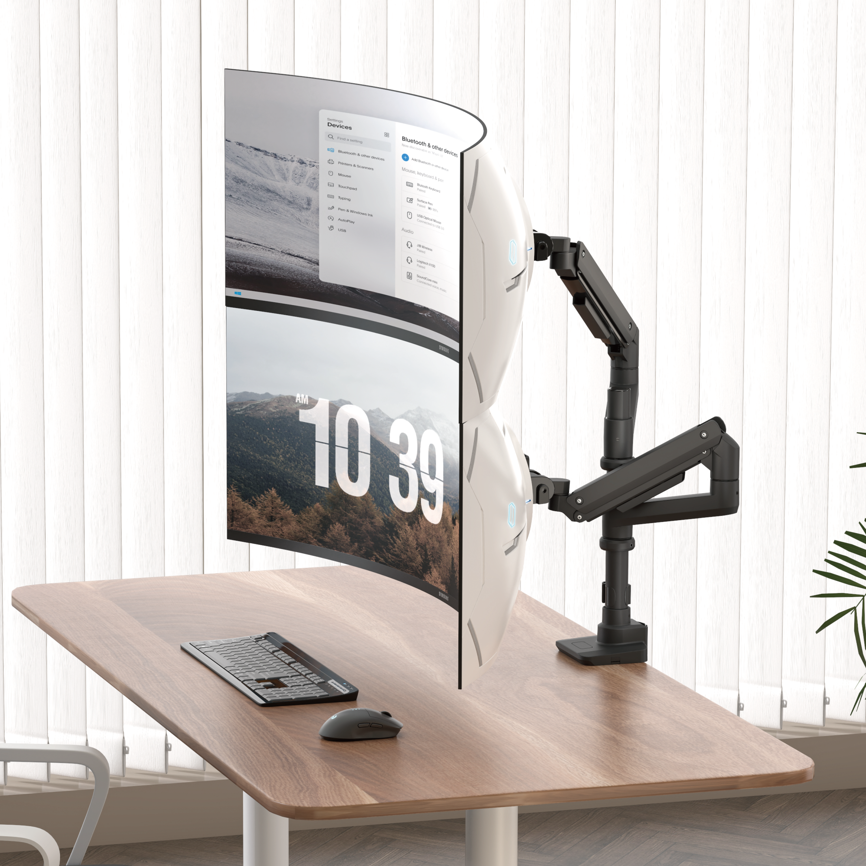 Fabulous Pole-Mounted Gas Spring Dual Monitor Arm With USB-A/USB-C
