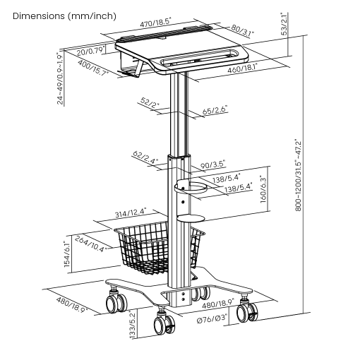 Height Adjustable Multi-Storage Modular Medical Cart with Anti-Theft Laptop Holder MED05-4  An advanced solution for more ergonomic, efficient, and secured patience care from china(chinese)
