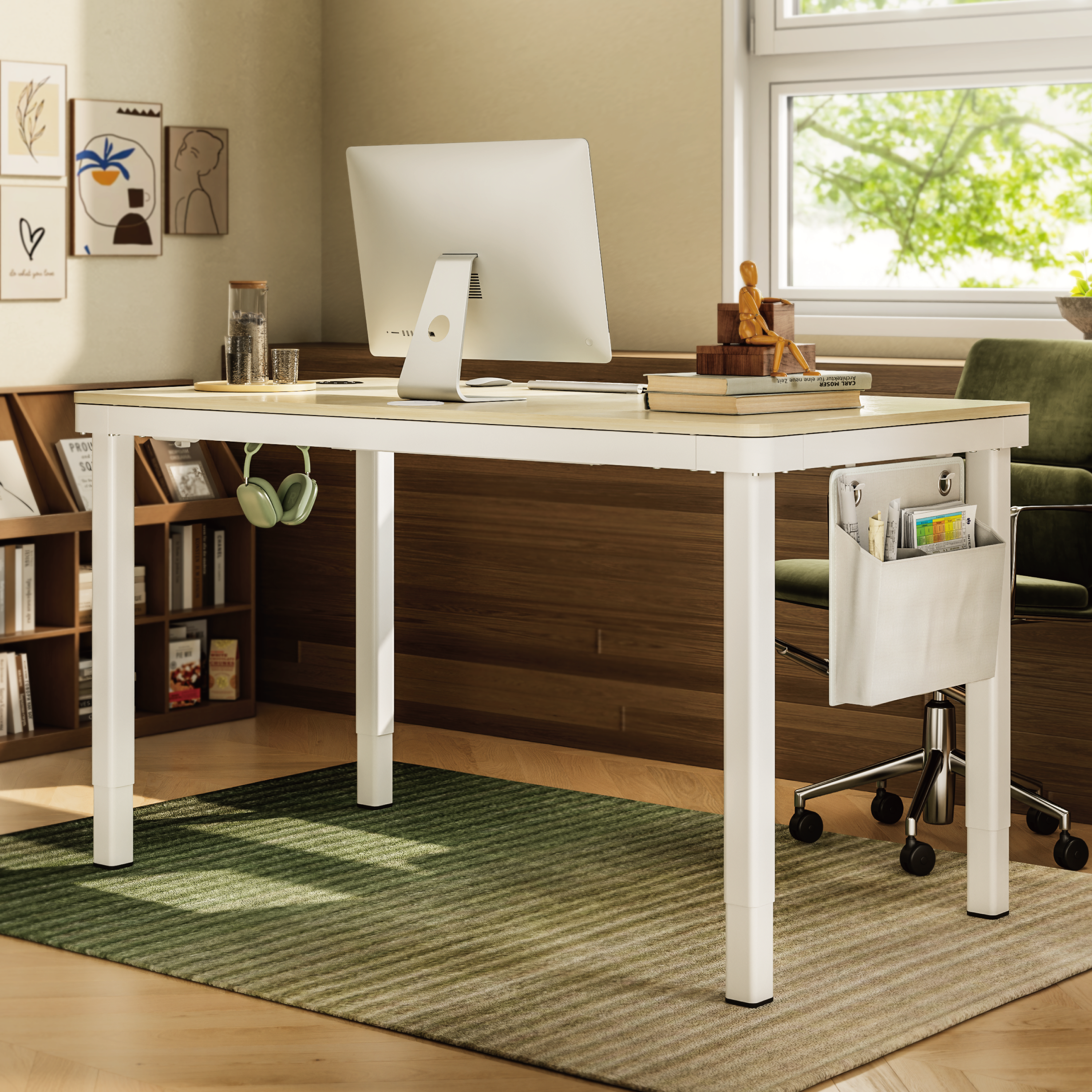 Four-Leg Dual-Motor Sit-Stand Desk with Drawer & Wireless
