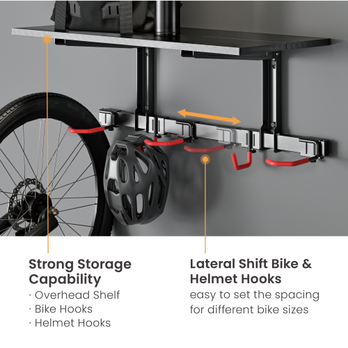 Catch-All Wall Mounted Bike Rack with Overhead Shelf for 3 Bikes LBM09-03S Organize bikes and equipment in one place. from china(chinese)