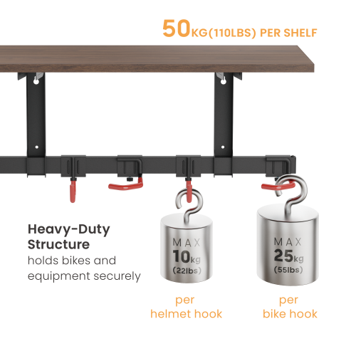 Catch-All Wall Mounted Bike Rack with Overhead Shelf for 3 Bikes LBM09-03S Organize bikes and equipment in one place. from china(chinese)