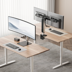 Heavy-Duty Vertical Lift Clamp-On Dual-Screen Monitor Stand