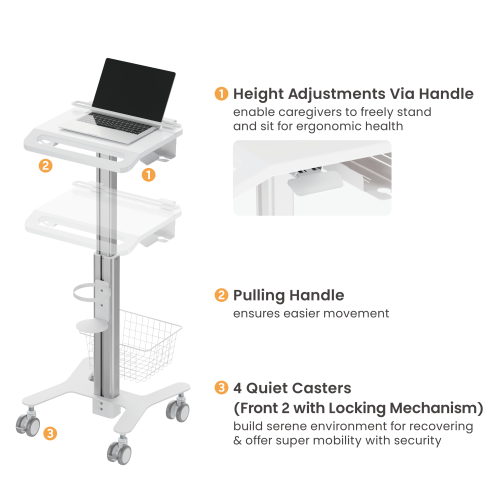 Height Adjustable Multi-Storage Modular Medical Cart with Anti-Theft Laptop Holder MED05-4  An advanced solution for more ergonomic, efficient, and secured patience care from china(chinese)