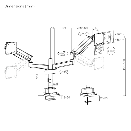 Deluxe Mechanical Spring Dual Monitor Arm (Pole Mounted) LDT86-C024P Smooth adjustments, lasting performance. from china(chinese)