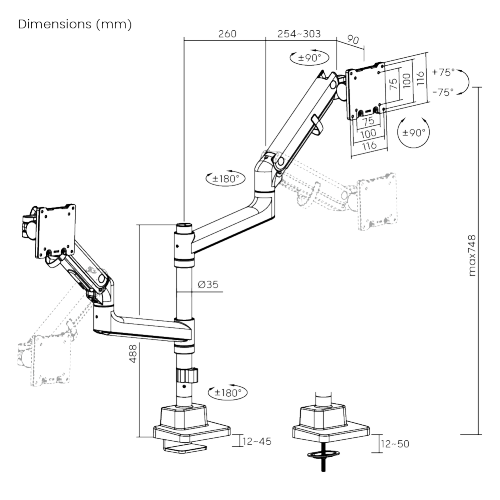 BoldGrip Heavy-Duty Pole-Mounted Gas Spring Dual Monitor Arm LDT98-C024P Supports monitors up to 57" in size or weighing up to 27kg (59.4 lbs) from china(chinese)