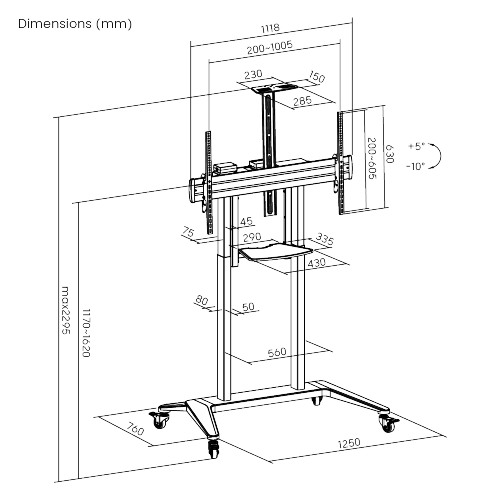 Motorized Height-Adjustable TV Cart with Storage Shelf TTF20E-610TW for 55"-100" TVs up to 110kg (242lbs) from china(chinese)