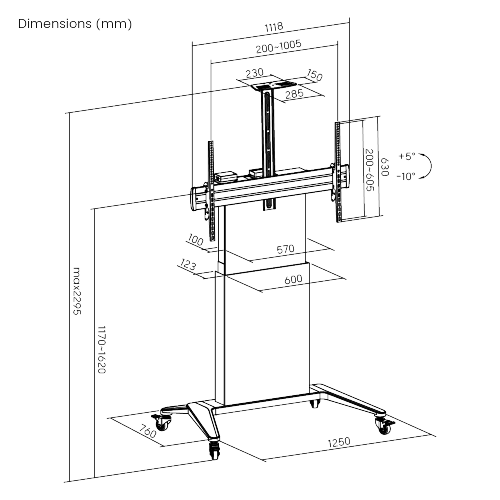 Motorized Height-Adjustable TV Cart with Decorative Panels TTL20H-610TW for 55"-100" TVs up to 110kg (242lbs) from china(chinese)