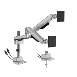 Deluxe Mechanical Spring Dual Monitor Arm with USB-A/USB-C Ports (Pole Mounted)