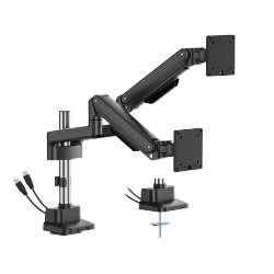 Deluxe Mechanical Spring Dual Monitor Arm with USB-A/USB-C Ports (Pole Mounted)