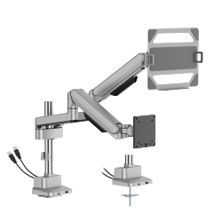 Deluxe Mechanical Spring Dual Monitor Arm & Laptop Holder with USB-A/USB-C Ports (Pole Mounted)