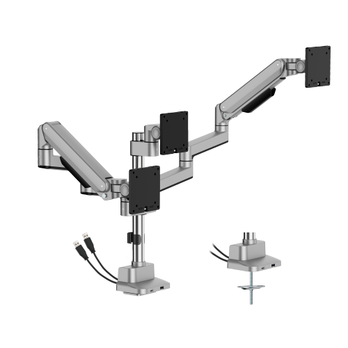 Deluxe Mechanical Spring Triple Monitor Arm with USB-A/USB-C Ports (Pole Mounted) LDT86-C036UCP Smooth adjustments, lasting performance. from china(chinese)
