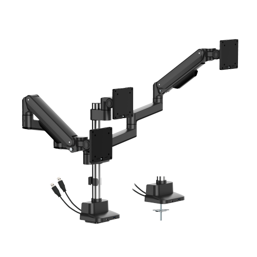 Deluxe Mechanical Spring Triple Monitor Arm with USB-A/USB-C Ports (Pole Mounted) LDT86-C036UCP Smooth adjustments, lasting performance. from china(chinese)