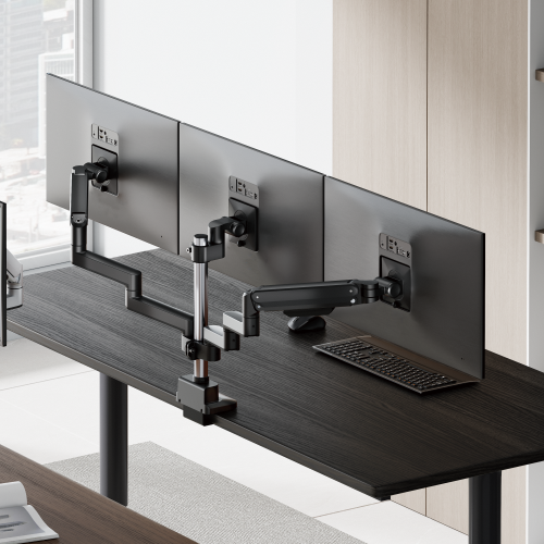Deluxe Mechanical Spring Triple Monitor Arm with USB-A/USB-C Ports (Pole Mounted) LDT86-C036UCP Smooth adjustments, lasting performance. from china(chinese)