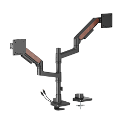 Fusion Heavy-Duty Pole-Mounted Gas Spring Dual Monitor Arm with USB-A/USB-C Ports