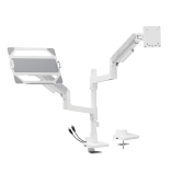 Fusion Pole-Mounted Heavy-Duty Gas Spring Dual Monitor Arm with Laptop Holder and USB-A/USB-C Ports