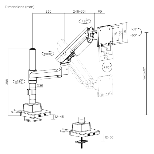 Hercules Heavy-Duty Pole-Mounted Gas Spring Monitor Arm with USB-A & USB-C Ports LDT99-C012UCP  · Effortlessly Adjustable · Heavy-Duty · Stylish from china(chinese)