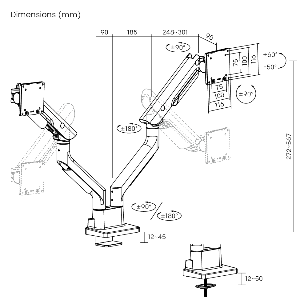 Hercules Heavy-Duty Gas Spring Dual Monitor Arm Supplier and