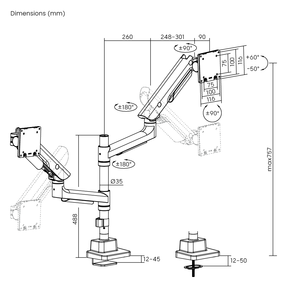 Hercules Heavy-Duty Pole-Mounted Gas Spring Dual Monitor Arm