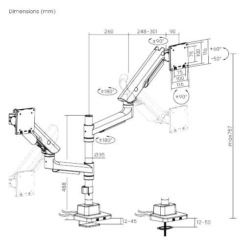 Hercules Heavy-Duty Pole-Mounted Gas Spring Dual Monitor Arm with USB-A & USB-C Ports LDT99-C024UCP  · Effortlessly Adjustable · Heavy-Duty · Stylish from china(chinese)