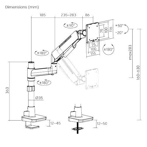 Heavy-Duty Pole-Mounted Gaming Monitor Arm LDT85-C012P For most 17"-49" Monitors from china(chinese)
