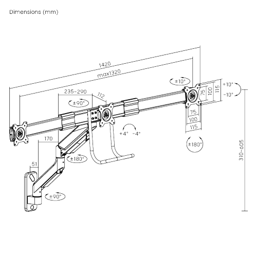 Triple-Monitor Gas Spring Monitor Wall Mount LDA39-3112 Supports most 17"-27’’ Monitors from china(chinese)