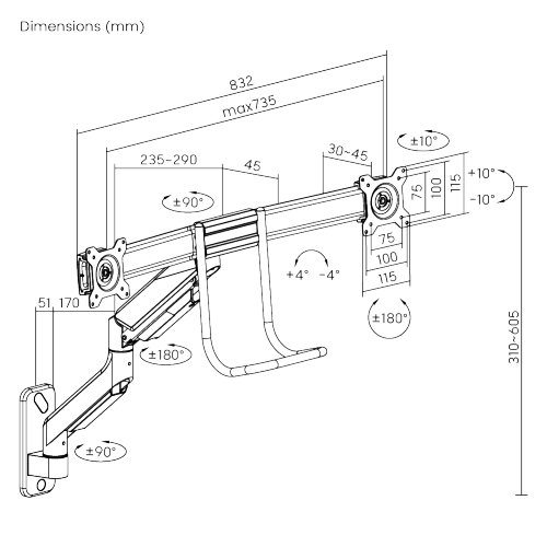 Dual-Monitor Gas Spring Monitor Wall Mount LDA39-2112 Supports most 17"-32’’ Monitors from china(chinese)