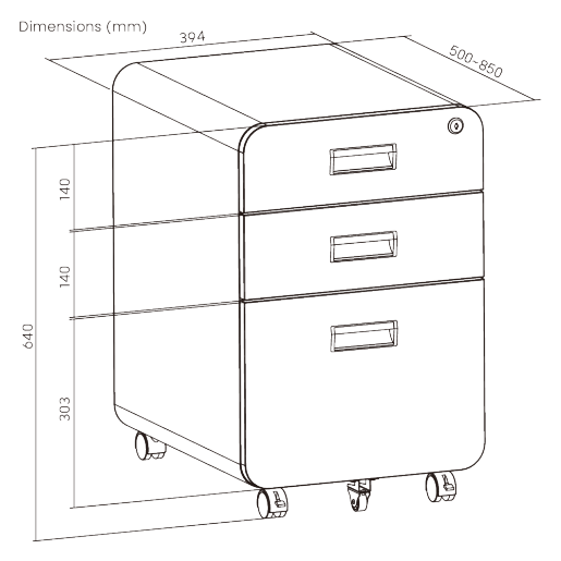 3-Drawer Locking Mobile File Cabinet