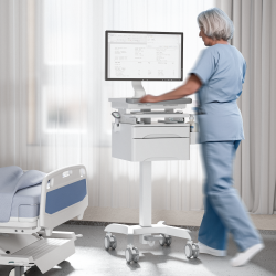 Compact Medical Cart with Monitor Arm & Drawers