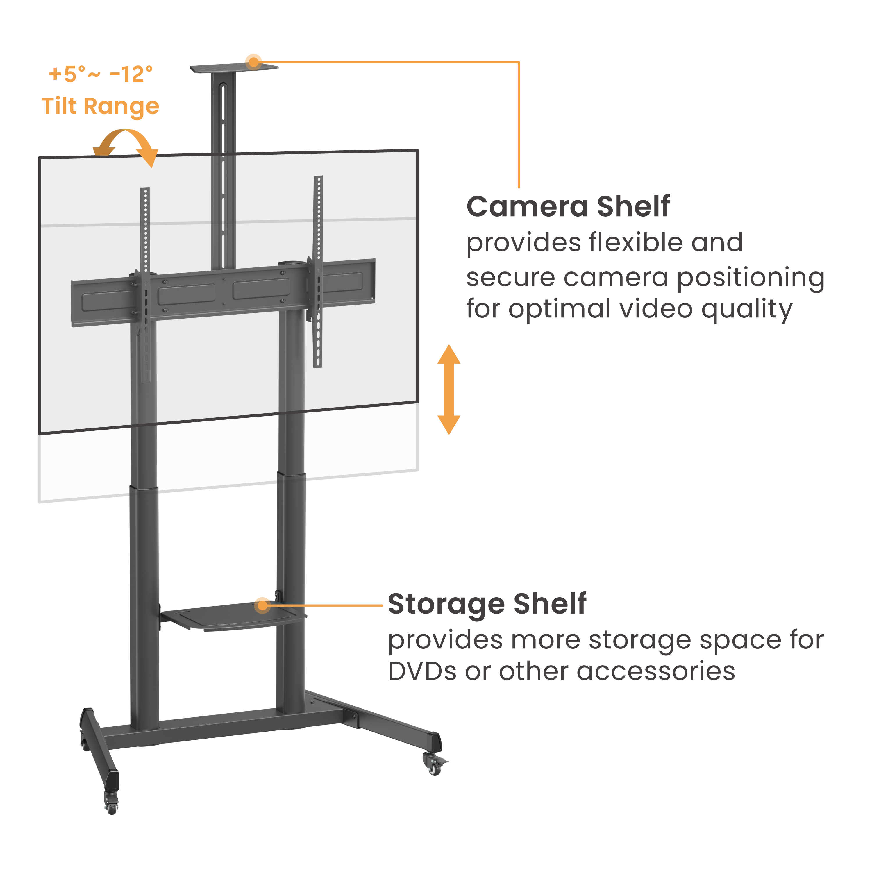TICTカスタムスタンドミニ Telescope Height-Adjustable Steel TV Cart with Quick-Release