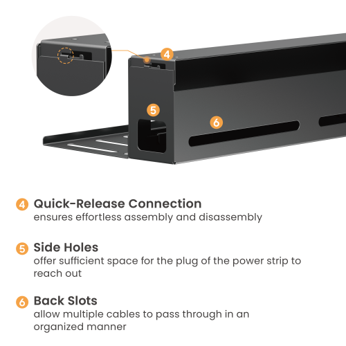 Compact High-Performance Under-Desk Cable Tray with Cable Box CC11-13-3  In reduced package size to save costs for e-commerce from china(chinese)