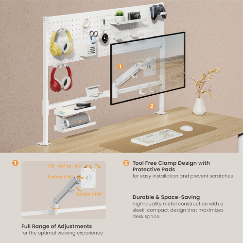 Clamp-On Multi-Purpose Pegboard Organizer Shelf with Monitor Arm STB31-04 Recommended for 1200mm/1400mm Desktops from china(chinese)