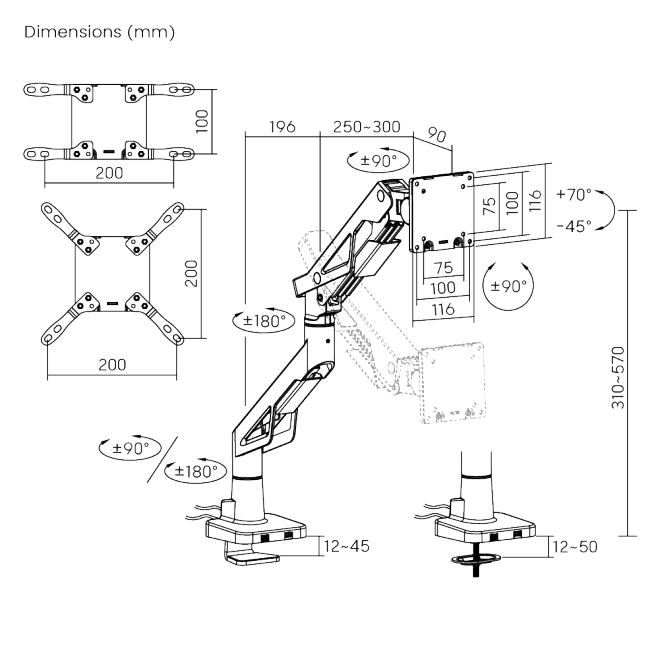 Atlas Neo Gaming Monitor Arm with USB-A & USB-C Ports LDT95-C012UC Unmatched strength for screens up to 57”, 30kg (66lbs) from china(chinese)