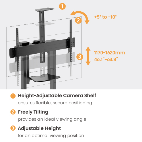 Motorized Height-Adjustable TV Cart with Storage Shelf TTF20E-610TW for 55"-100" TVs up to 110kg (242lbs) from china(chinese)