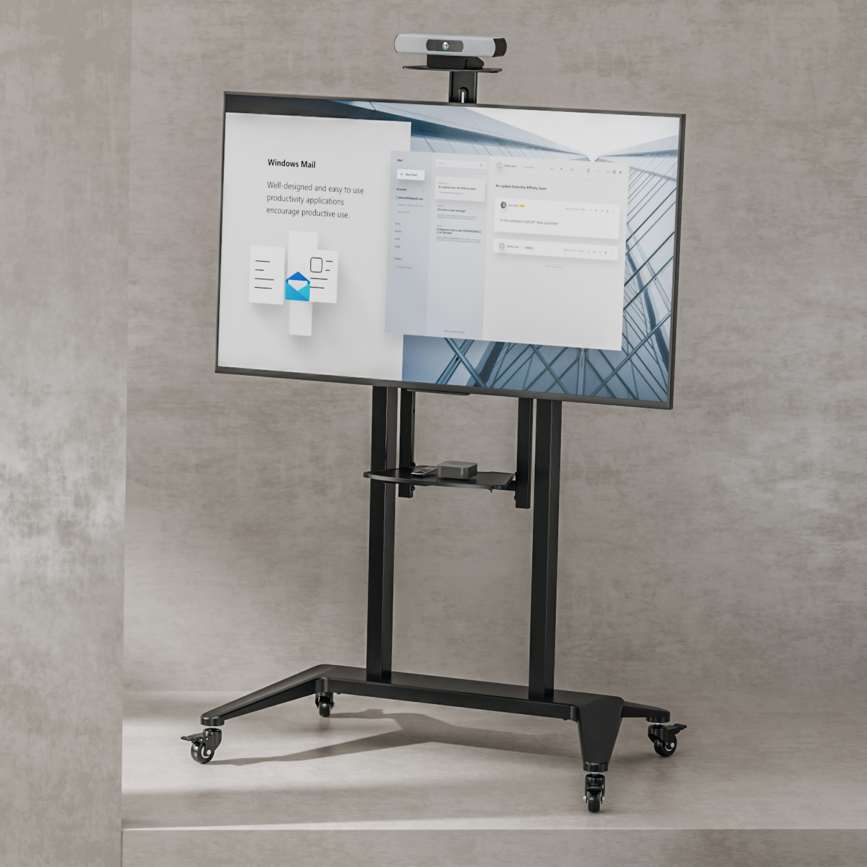 Motorized Height-Adjustable TV Cart with Storage Shelf Supplier