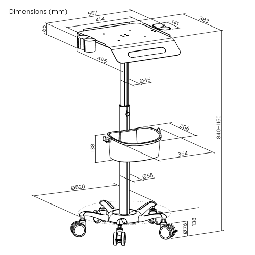 Height Adjustable Ultrasonic Medical Cart MED09-3A Guarantees ergonomic comfort for medical tests runners. from china(chinese)