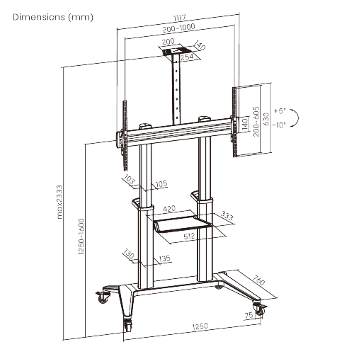 Ultra-Modern Large Screen Aluminum TV Cart TTL12-610TW For Most 70"-120" Flat Panel TVs from china(chinese)