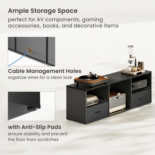 Media Console with Anti-Slip Pads & Drawers (Large) WP2007L Transform Entertainment Area with Style and Function from china(chinese)